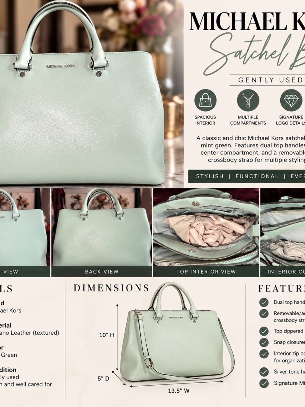 Michael Kors Mint Green Leather Satchel